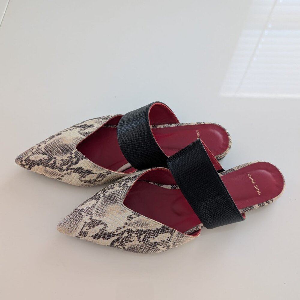 Anine Bing Python Daphne Pointed Toe Flats - Size… - image 1